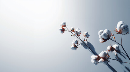 A cotton branch with fluffy white cotton bolls on a white background