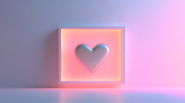 Abstract 3d design of a heart within a glowing white frame showcasing depth modern minimalism and love symbolism in a sophisticated geometric form. Minimal Geometry. Illustration