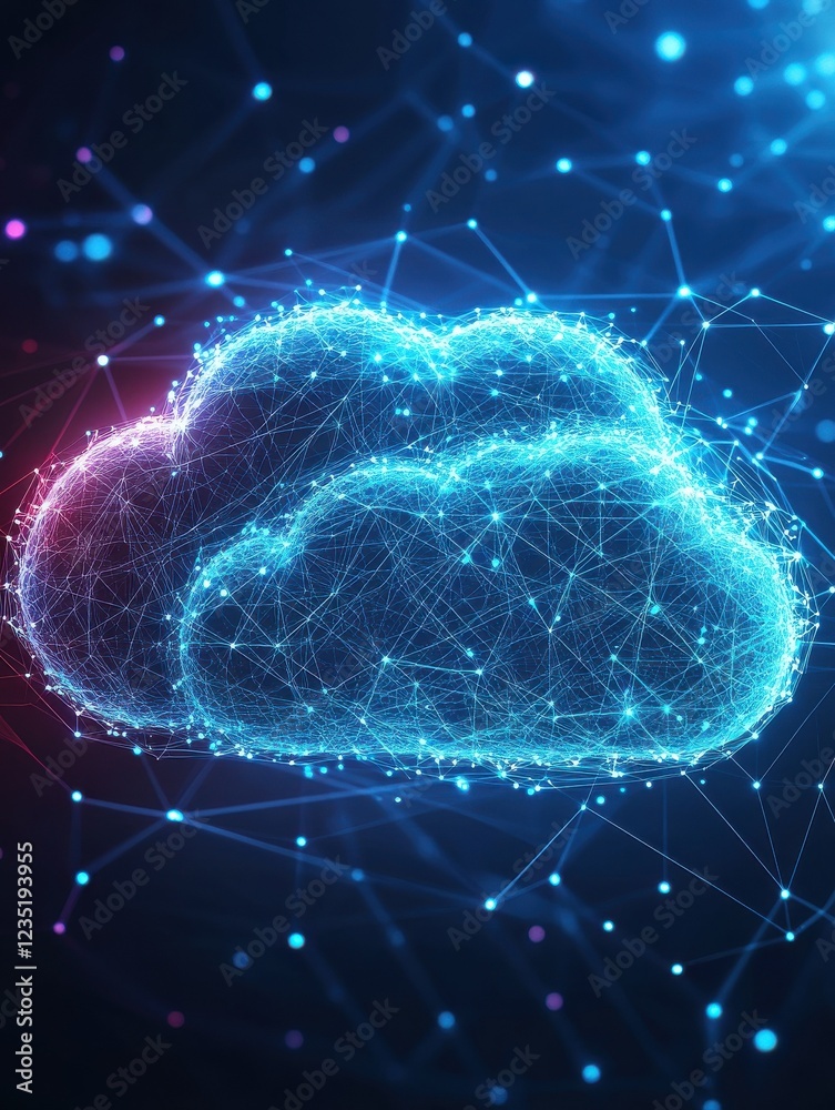 Poster cloud icon with network integration: a cloud icon connected within a network, symbolizing cloud comp