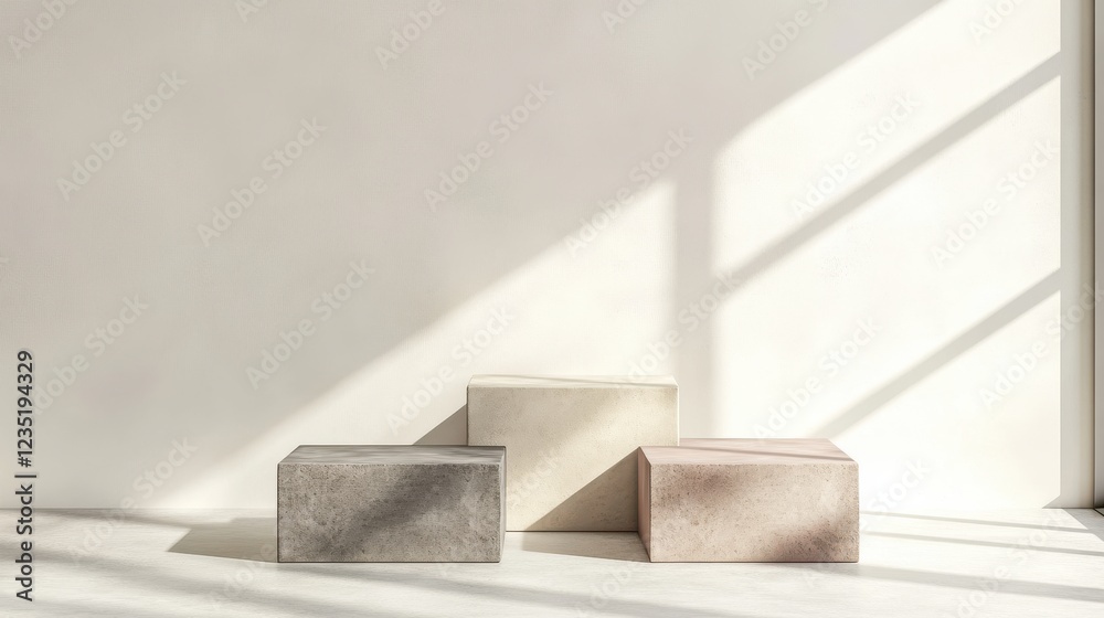 Poster modern minimalistic display with concrete blocks and soft shadows