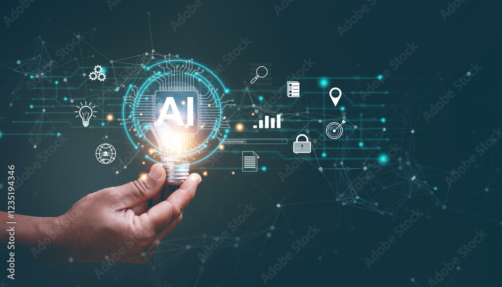 Aufkleber artificial intelligence concept, innovative ai technology for business, businessman holding lightbul