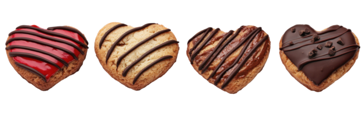 Herzförmige Kekse mit Schokoladenglasur und rotem Zuckerguss auf dem Display png
