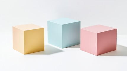 Fototapeta premium Colorful Geometric Cubes on Minimalist Background with Soft Shadows