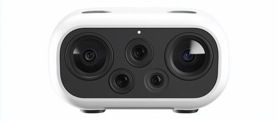 Close-up view of a modern multi-lens camera, showcasing its sleek design and technology