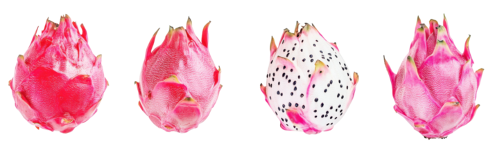 Vier Sorten Drachenfrucht auf transparentem Hintergrund png