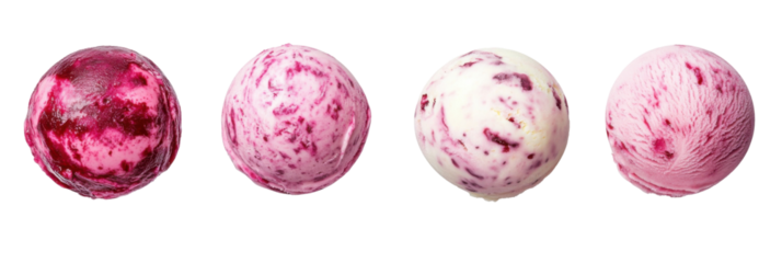 Vier Kugeln Beerenrosa-Eis in verschiedenen Texturen png