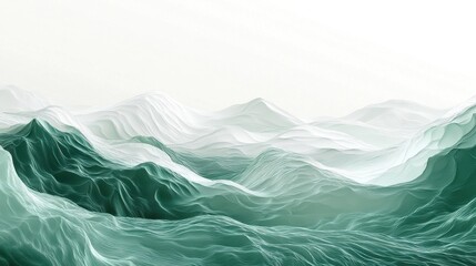 Ocean-inspired abstract waves with emerald green and white gradients featuring soft flowing textures ideal for serene digital designs and calming artistic wallpapers