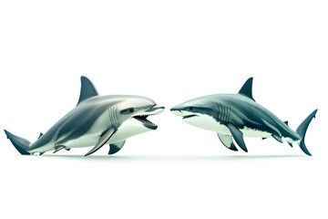 Obraz premium Dolphin and Shark Playing Together in the Ocean