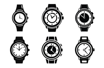 Hand Watch Silhouette Vector, Classic Hand Wrist Watch Icon Design and Luxury