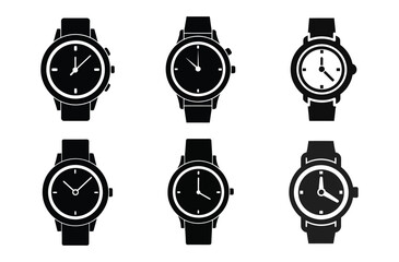 Hand Watch Silhouette Vector, Classic Hand Wrist Watch Icon Design and Luxury