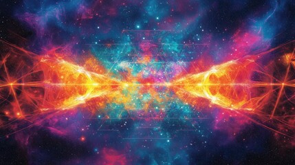 Naklejka premium Colorful Cosmic Explosion with Bright Light and Starry Background