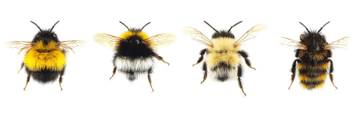 Vier Hummelarten mit unterschiedlichen Mustern und Farben png