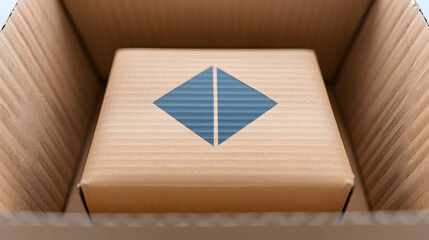 Cardboard box inside a larger box, ready for shipping