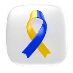 Inclusion and awareness blue and yellow ribbon on soft background 3D render with transparent background