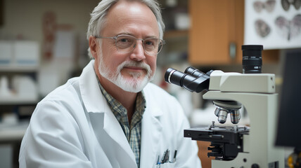 Dentist engaged in precise work with an advanced microscope at clinic