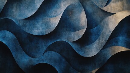 Abstract Waves in Deep Blue and Light Tones with Textured Background