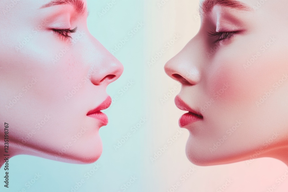 Poster Contrast of youth and aging portrayed through two women side by side expressing timeless beauty and change in features. Generative AI