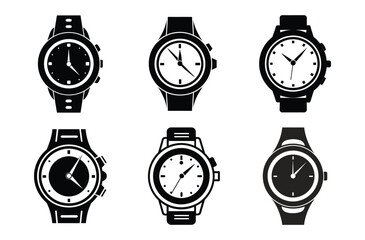 Hand Watch Silhouette Vector, Classic Hand Wrist Watch Icon Design and Luxury
