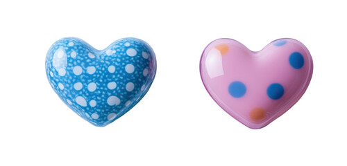 Bunte herzf&ouml;rmige Glaskunstwerke mit Tupfenmuster auf transparentem Hintergrund png