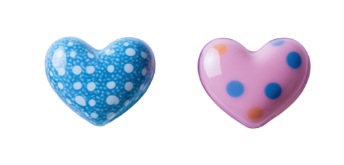 Bunte herzförmige Glaskunstwerke mit Tupfenmuster auf transparentem Hintergrund png