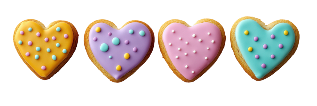 Bunte herzförmige Kekse mit Zuckergusspunkten png