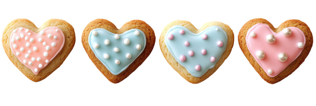 Bunte herzf&ouml;rmige Kekse mit Zuckerguss und Streuseln in Pastellfarben png