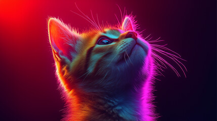 red cat on blue background