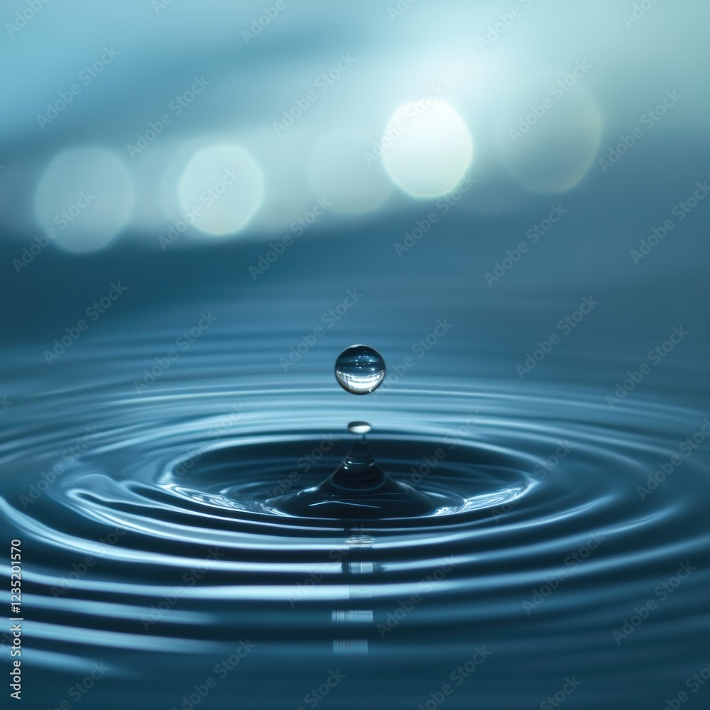 Leinwandbilder rippling water drop creating concentric circles in a tranquil blue environment during calm daylight 