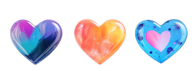 Farbenfrohe, k&uuml;nstlerische Herzen-Kollektion mit lebendigen Mustern und Texturen png