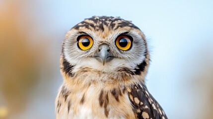 Owl portrait, close-up, blurred background, wildlife photography, nature