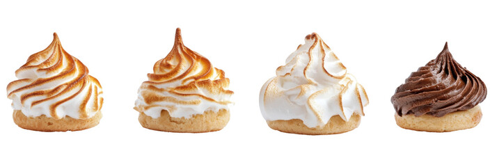 Obraz premium Verschiedene Gebäckstücke mit Cremefüllung, Baiser und Schokoladenglasur png