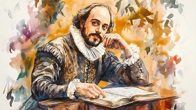 The bard in watercolor, watercolor portrait, shakespeare, literature, artist. Renaissance Portrait. Illustration
