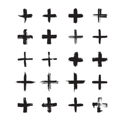 Brush Stroke Plus Sign Set Vector Design.