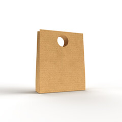 Brown paper bag standing on white background
