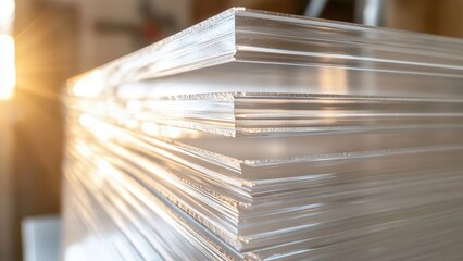 Stacked Transparent Acrylic Sheets with Sunlight Reflection