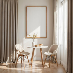 Modern Dining Room Interior with Frame Mockup and Scandinavian Style Design