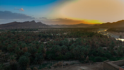 Sunset from the terrace of a beautiful hotel in the town of Tata in Morocco