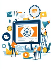 Online digital campaign abstract concept vector illustration set. Advertising, cost per acquisition, multi device targeting, target audience, media planning, PPC strategy, promotion abstract metaphor