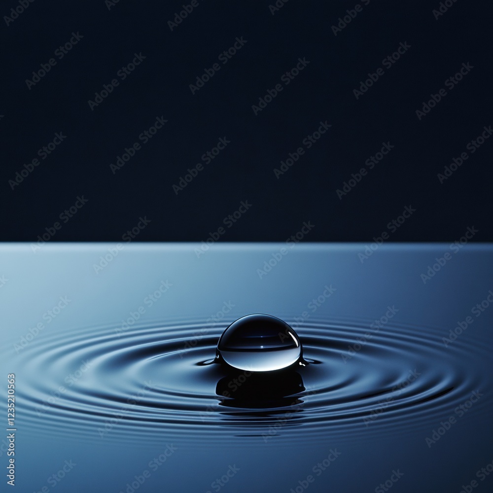 Poster droplet creating ripples on smooth surface in dim light showcasing waters beauty. generative ai