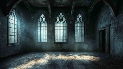 Fototapeta premium antique room interior in dark colors. vintage interior windows and doors