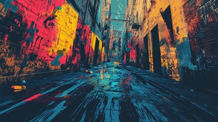 Metaverse Cyber Abstract Urban Street Art Graffiti Style Vector Illustration Template Background