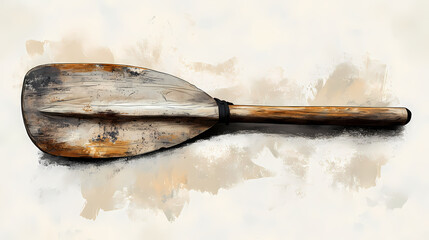 Old weathered wooden paddle oar, perfect for rustic lake or nautical themed designs, featuring natural textures and vintage charm. Rustic Charm. Illustration