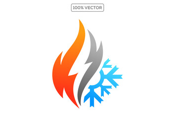 Flame and drop water, cooling and heating logo template. Plumbing, heating vector designs