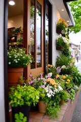 Colorful Flower Shop Exterior with Blooming Plants