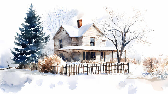 Snowy morning vintage charm creates cozy elegant rustic home. Rustic Charm. Illustration