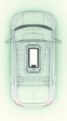 Transparent Electric Car with Exposed Internal Chip, Futuristic Smart Vehicle Showcasing Digital Integration and Automotive Innovation