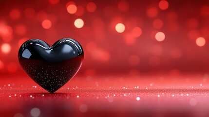Black heart, red bokeh, Valentine's Day card