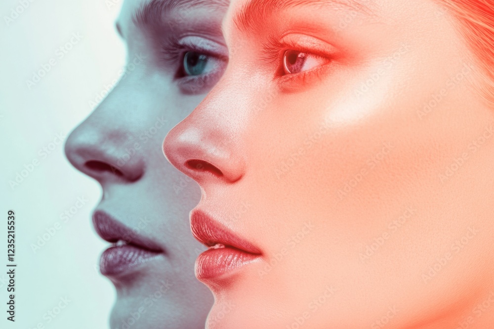 Poster two contrasting faces reveal the journey of aging and youthful beauty in a compelling side by side c