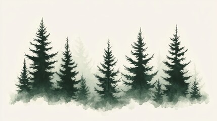 Fototapeta premium Abstract hand drawn nostalgic forest landscape art wallpaper.