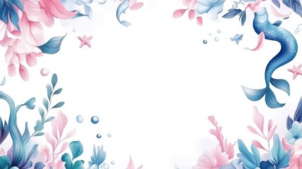 Mermaid invite cards. Children invitation, birthday party or postcards posters with mermaids and fish. Underwater tale characters on nowaday vector baby banners